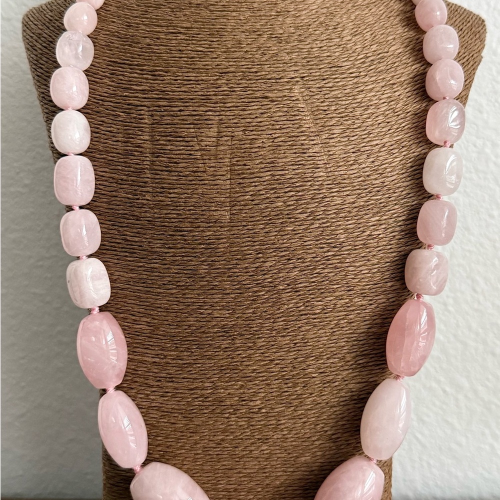Pink Quartz (Large) Graduated Bead and Sterling Silver Necklace
